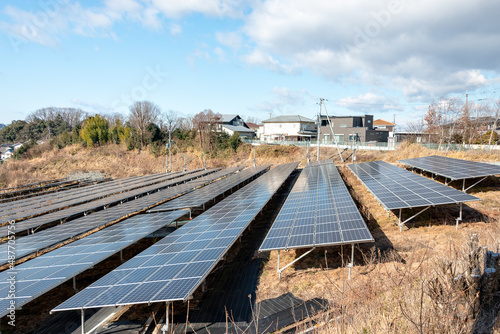 Solar panels set up in residence area in Sanda city, Hyogo, Japan