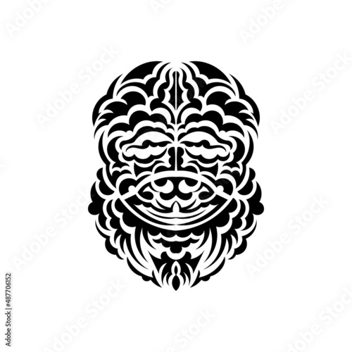 Tribal mask. Traditional totem symbol. Black tattoo in samoan style. Isolated. Hand drawn vector illustration.