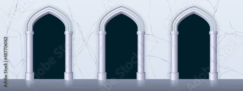 Slika na platnu Arches with columns at marble wall, interior gates with white pillars in palace