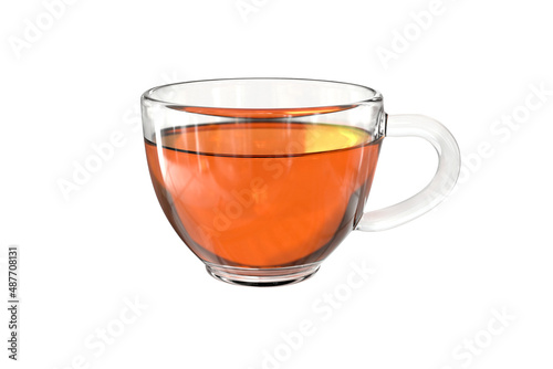 Glass cup of tea isolated on white background. 3d illustration.