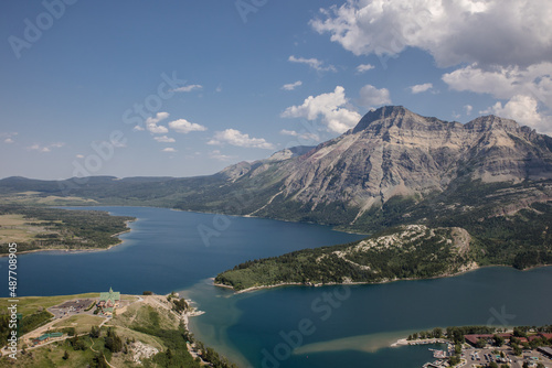 Lake and City of Waterton, Alberta from bear's hump hiking spot