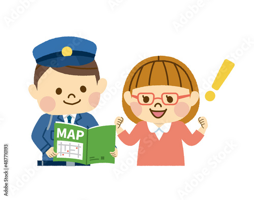 交番で道を尋ねる女性