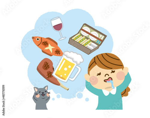 食べ物を想像する女性