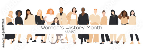 Women's History Month banner. Flat vector illustration.