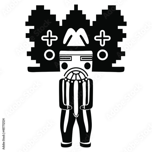 Native American Kachina doll of Pueblo Indians. Black and white silhouette. Ethnic religious symbol. photo