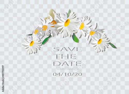 Greenery, white chamomile vector design round invitation frame. Rustic wedding greenery.