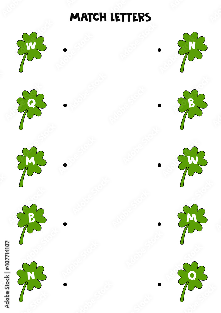 Educational logical game for kids. Match clovers with letters. Educational logical game for kids. Match clovers with letters.