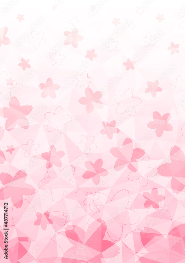 桜吹雪と抽象的な幾何学模様グラデーション背景素材