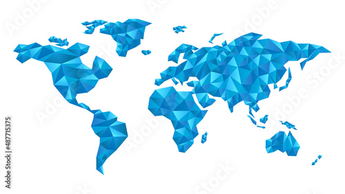 Blue Triangle pattern Vector world map design. 