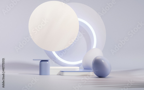 Easter eggs podium with 3d render vector in pastel blue and purple background. Easter day with geometry platform for product. stand to show cosmetic products. Stage showcase on pedestal display. 