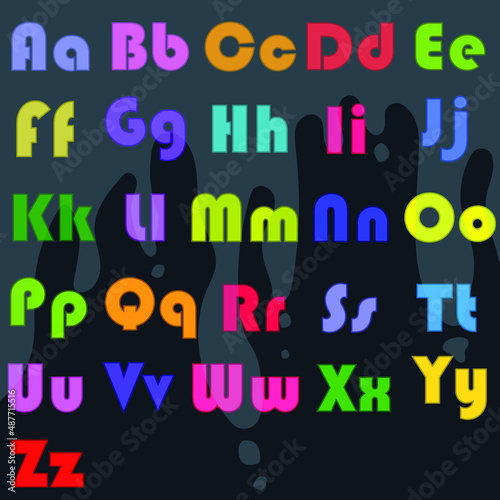 Vector cartoon english alphabet. Font design in the style of a children's game, children's alphabet.
Beautiful colorful hand drawn vector funny font, kids alphabet, ABC.