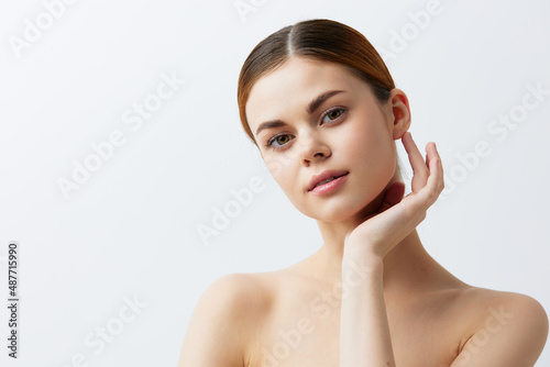 young woman posing clean skin care attractive look close-up Lifestyle