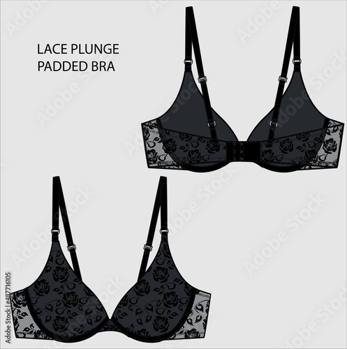 BLACK LACE PADDED BRA FOR WOMEN