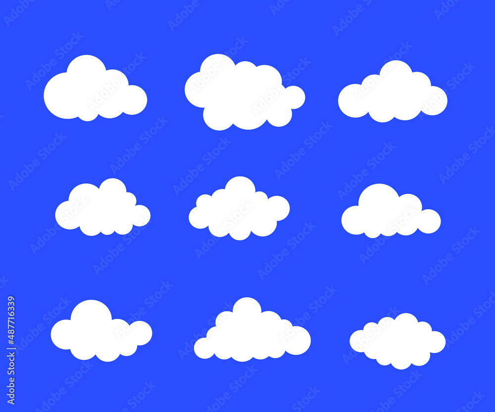 White Cloud. Abstract white cloudy set isolated Vector illustration with blue background