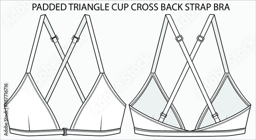 Technical Sketch of PADDED TRIANGLE CUP CROSS BACK STRAP BRA in editable vector sketch