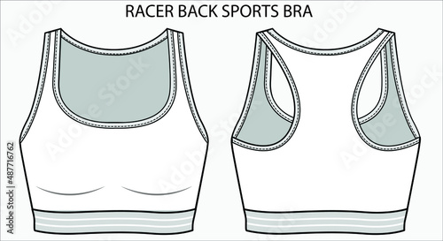 Technical Sketch of RACER BACK SPORTS BRA in editable vector sketch