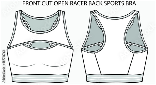 Technical Sketch of FRONT CUT OPEN RACER BACK SPORTS BRA in editable vector sketch