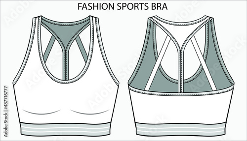 Technical Sketch of RACER BACK STRAPY SPORTS BRA in editable vector file