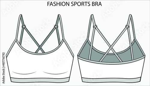 Technical sketch of SPORTY X STRAP BRA. Editable underwear flat fashion sketch