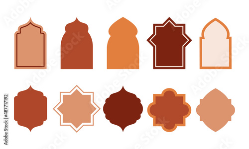 Set of Islamic shape window frame in retro boho color. Flat style vector design