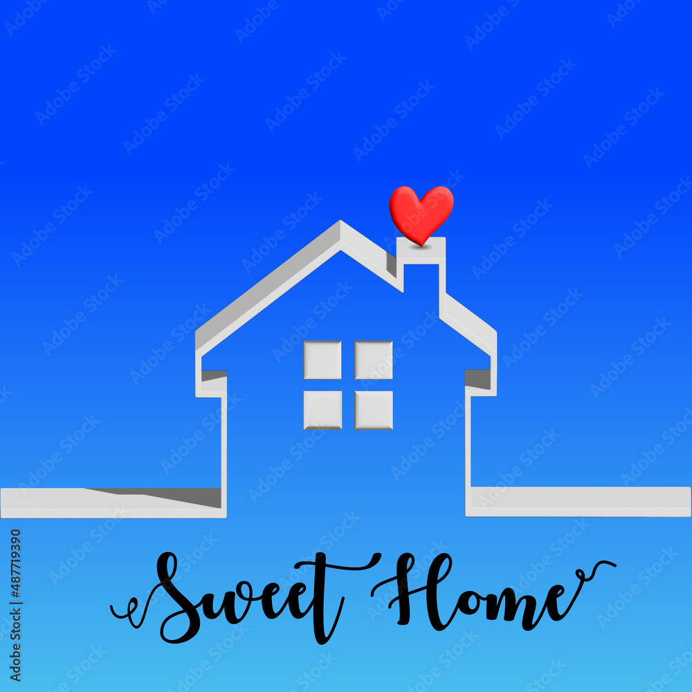 Logo real estate 3D house with a beautiful red heart  and sweet home text lettering company identity business card vector image design
