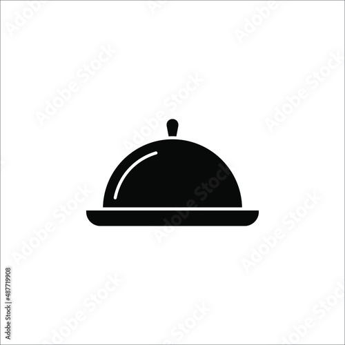 Restaurant Platter icon. Covered food tray on a hand of hotel room service vector icon on white background