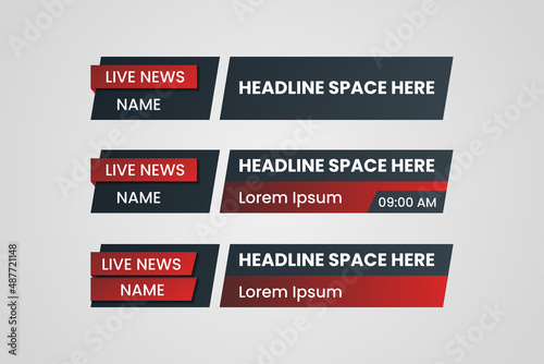 Set of bundle lower third vector design banner with red and black shape strip color. Modern broadcast news lower for TV Bars, Breaking, Sport, Video Channel.