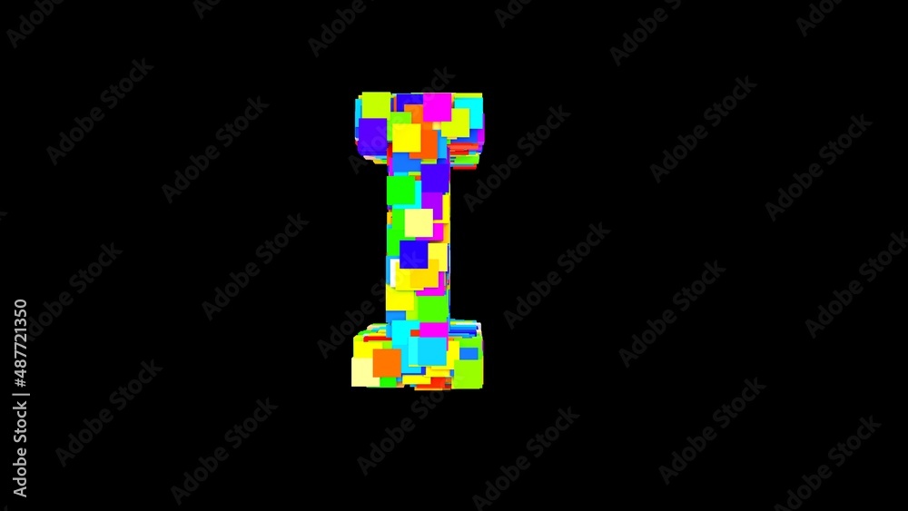 Letter I. 3D Bright colored uppercase large letter of the alphabet I on an empty black background isolate. Color font