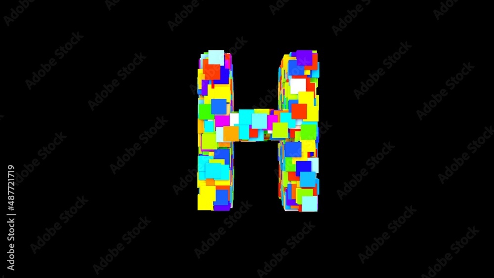 Letter H. 3D Bright colored uppercase large letter of the alphabet H on an empty black background isolate. Color font Letter H. 3D Bright colored uppercase large letter of the alphabet H on an empty black background isolate. Color font