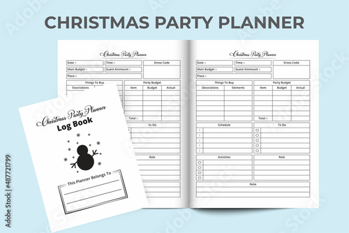 Christmas party planner logbook KDP interior. Xmas celebration party planner notebook interior. KDP interior journal. Christmas party planner and budget tracker template. Party budgeting log book.