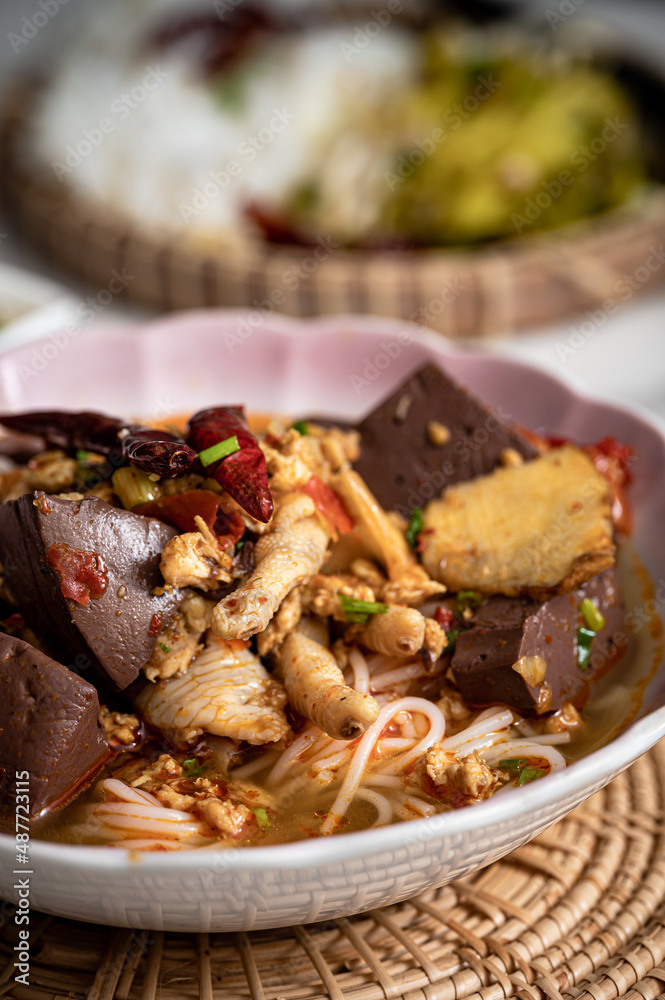 khanom jeen Nam ngiao (Nam ngiao Rice Noodle  Northern Thai cuisine)
