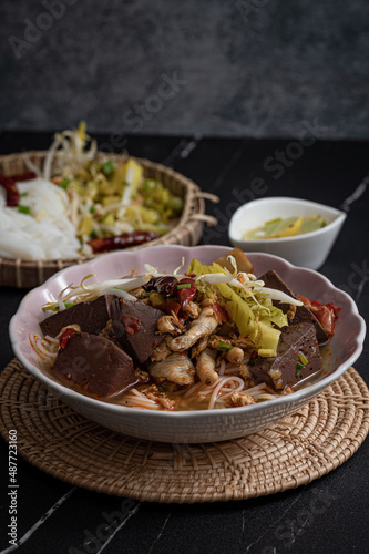 khanom jeen Nam ngiao (Nam ngiao Rice Noodle Northern Thai cuisine)