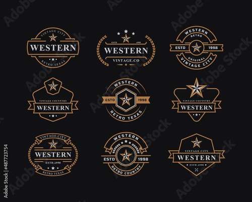 Set of Vintage Retro Badge for Western Country Emblem Texas Logo Design Template Element