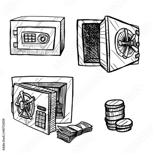 set of safe and money vector illustration on white background