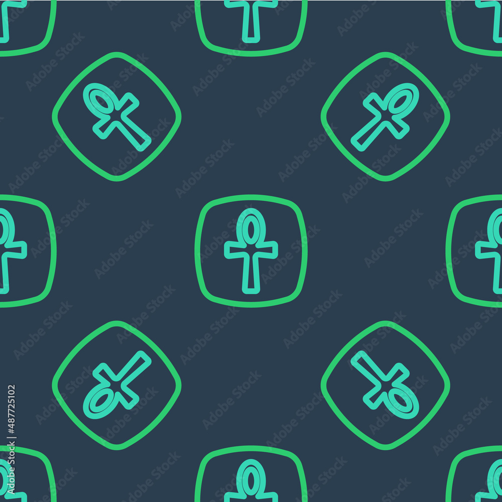 Line Cross ankh icon isolated seamless pattern on blue background. Egyptian word for life or symbol of immortality. Vector Line Cross ankh icon isolated seamless pattern on blue background. Egyptian word for life or symbol of immortality. Vector