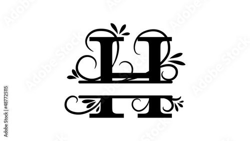 Split letter H. Monogram H. Just add your name to the logo. A personalized logo template for screensavers, decorating your video. Alpha channel, transparent background. Animation of the letter
