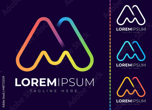 Letter m logo design template. Creative modern trendy m typography and colorful gradient.