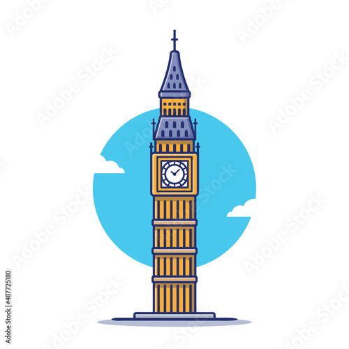 Big Ben Cartoon Vector Icon Illustration. Famous Building Traveling Icon Concept Isolated Premium Vector. Flat Cartoon Style
