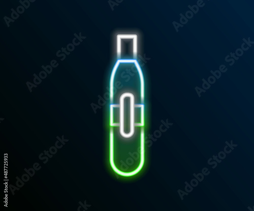 Glowing neon line Electronic cigarette icon isolated on black background. Vape smoking tool. Vaporizer Device. Colorful outline concept. Vector