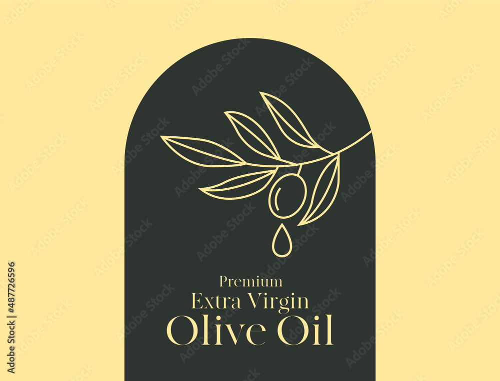extra virgin olive oil label designs, olive branch line art vector illustration