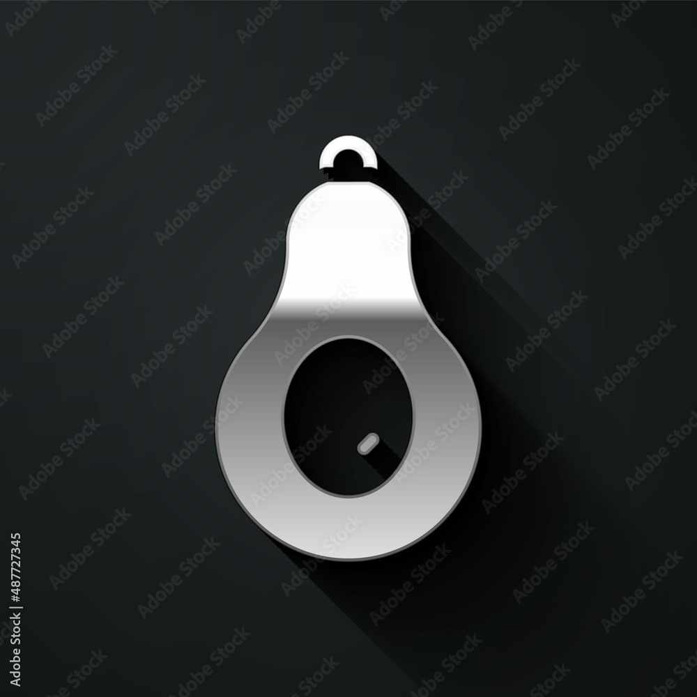 Silver Avocado fruit icon isolated on black background. Long shadow style. Vector Silver Avocado fruit icon isolated on black background. Long shadow style. Vector