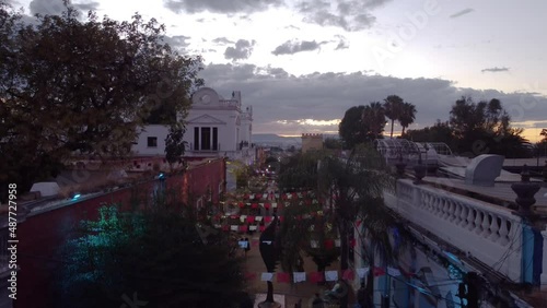 descending shot of famous shopping street in Tlaquepaque Guadalajara Mexico photo