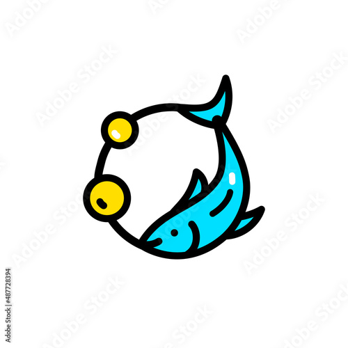 Fish oil icon isolated on white background. Vitamin omega 3 template. Drops and fish silhouette.