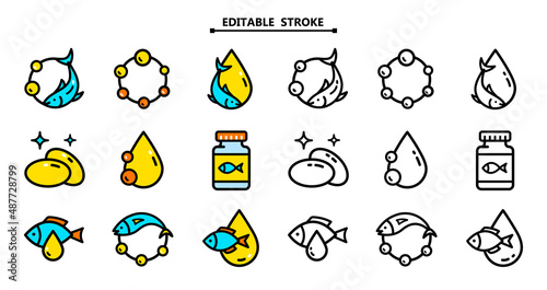 Set of fish oil icon
