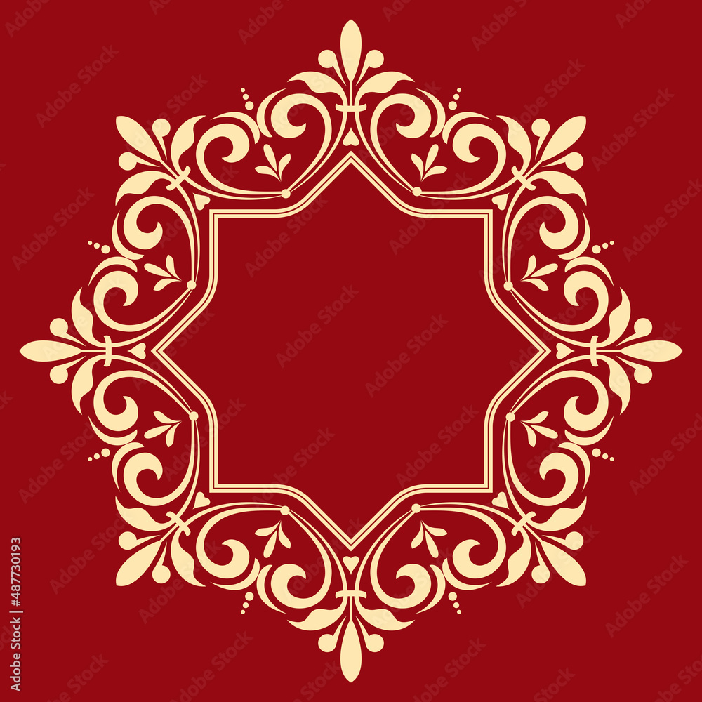 Decorative frame Elegant vector element for design in Eastern style, place for text. Floral golden and red border. Lace illustration for invitations and greeting cards Decorative frame Elegant vector element for design in Eastern style, place for text. Floral golden and red border. Lace illustration for invitations and greeting cards