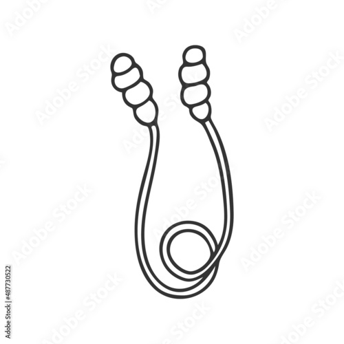 Hand drawn skipping rope. In doodle style, black outline isolated on white background. Cute element for card, social media banner, sticker, print, decoration kids playroom. Vector illustration