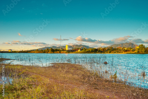 view of Bien Ho lake near Pleiku city, Gia Lai province, Vietnam. This lake on the lava background of a volcano that has stopped working. Springtime