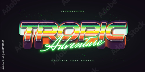 Bold 3D Colorful Retro Text Style with Glowing Green Neon Effect