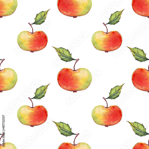 Watercolor apples. Seamless pattern. Hand painted 