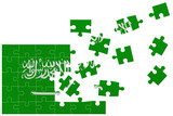Broken puzzle- game background in colors of national flag. Saudi Arabi